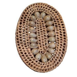 Woven Rattan Oval Basket with Cowrie Beads